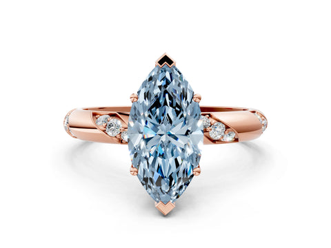 Rose gold Fancy Blue Marquise Cut Solitaire Diamond Engagement Ring with Twisted Pave Band and Four-Prong Setting_3