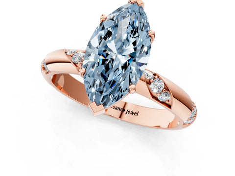 Rose gold Fancy Blue Marquise Cut Solitaire Diamond Engagement Ring with Twisted Pave Band and Four-Prong Setting_4