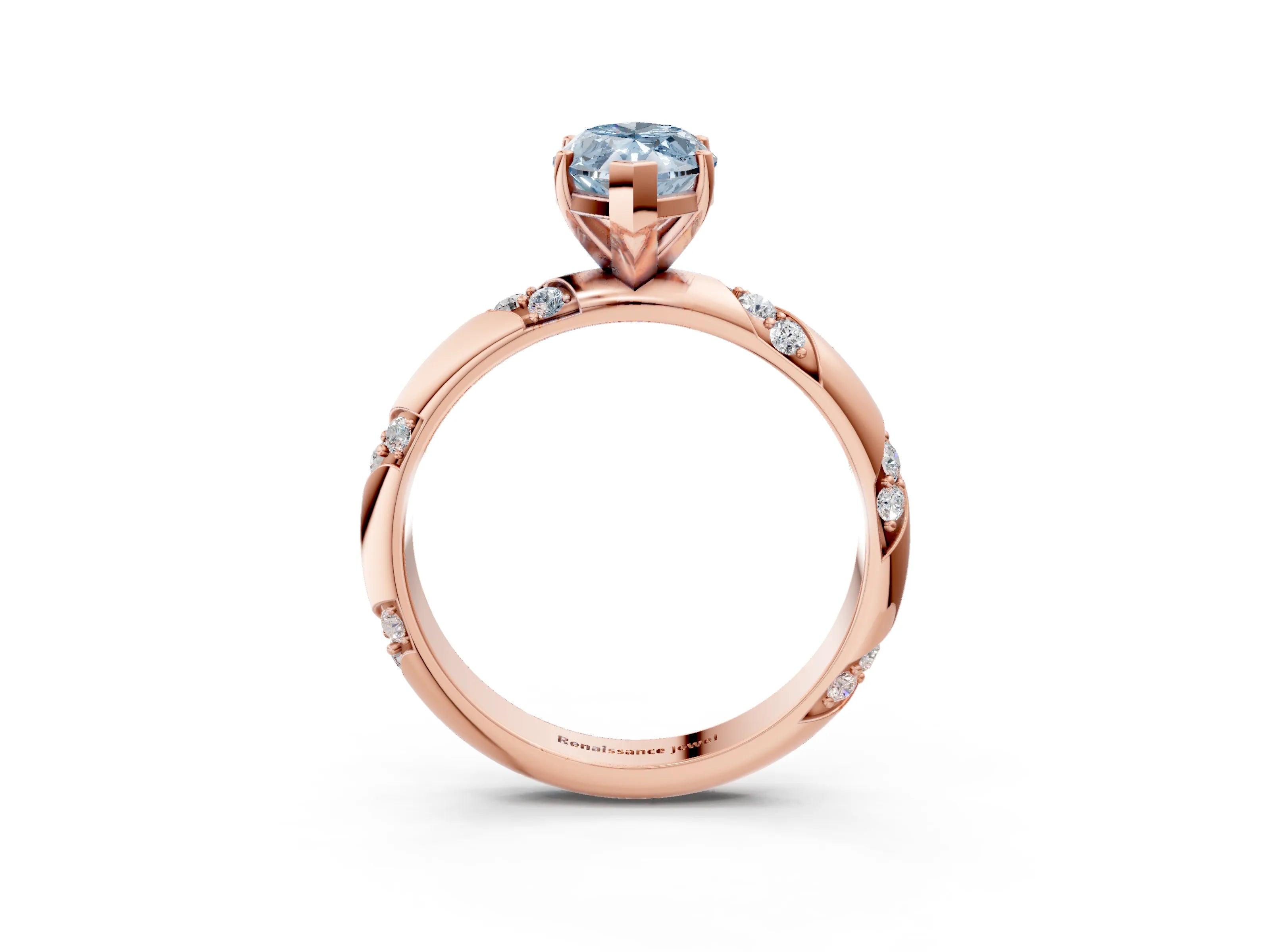 Rose gold Fancy Blue Marquise Cut Solitaire Diamond Engagement Ring with Twisted Pave Band and Four-Prong Setting_6