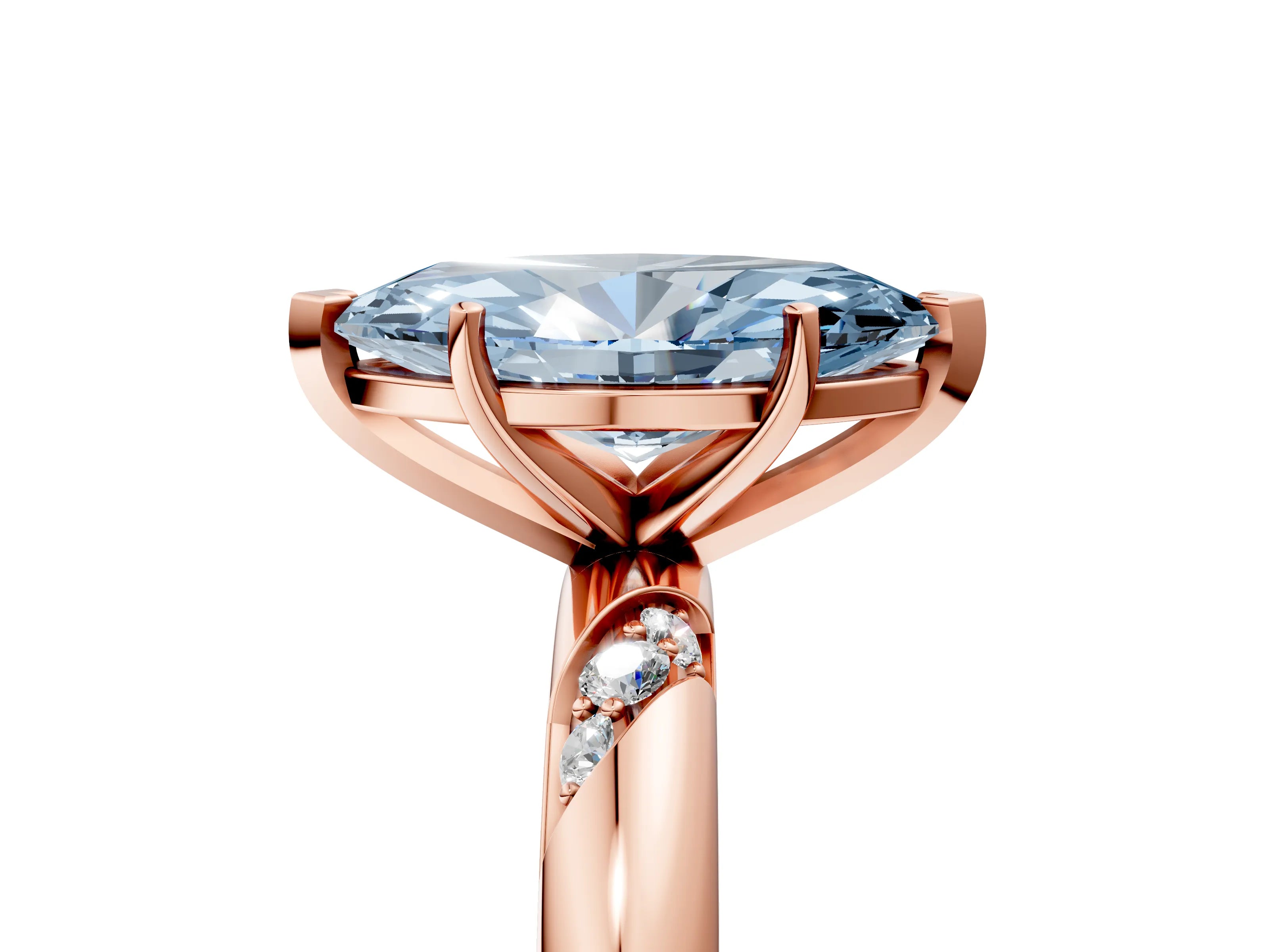 Rose gold Fancy Blue Marquise Cut Solitaire Diamond Engagement Ring with Twisted Pave Band and Four-Prong Setting_8