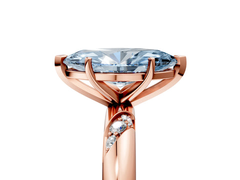Rose gold Fancy Blue Marquise Cut Solitaire Diamond Engagement Ring with Twisted Pave Band and Four-Prong Setting_8