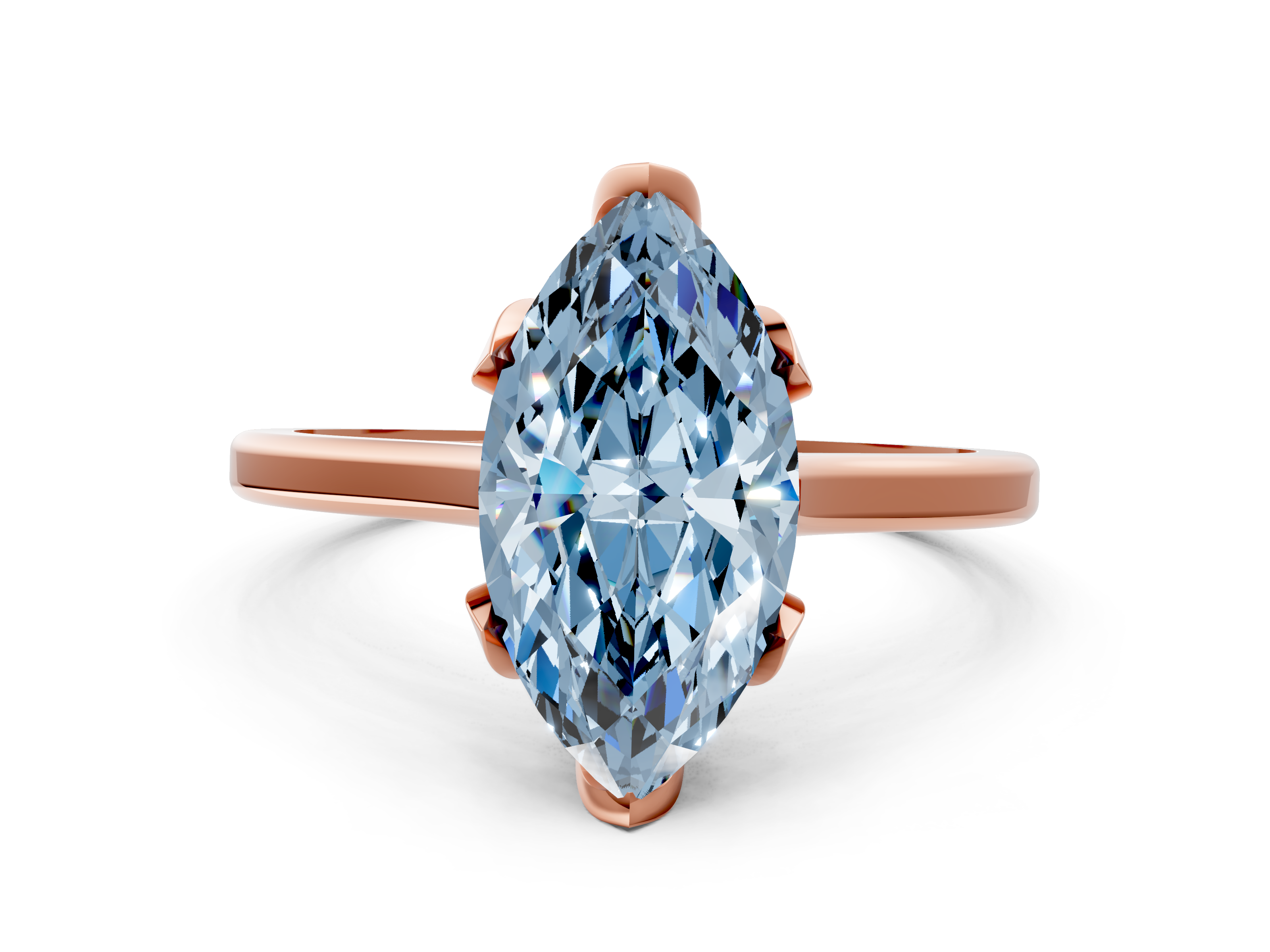 Rose gold Fancy Blue Marquise  Cut Solitaire Diamond Ring with Flower-Prong Setting and Classic Band_55