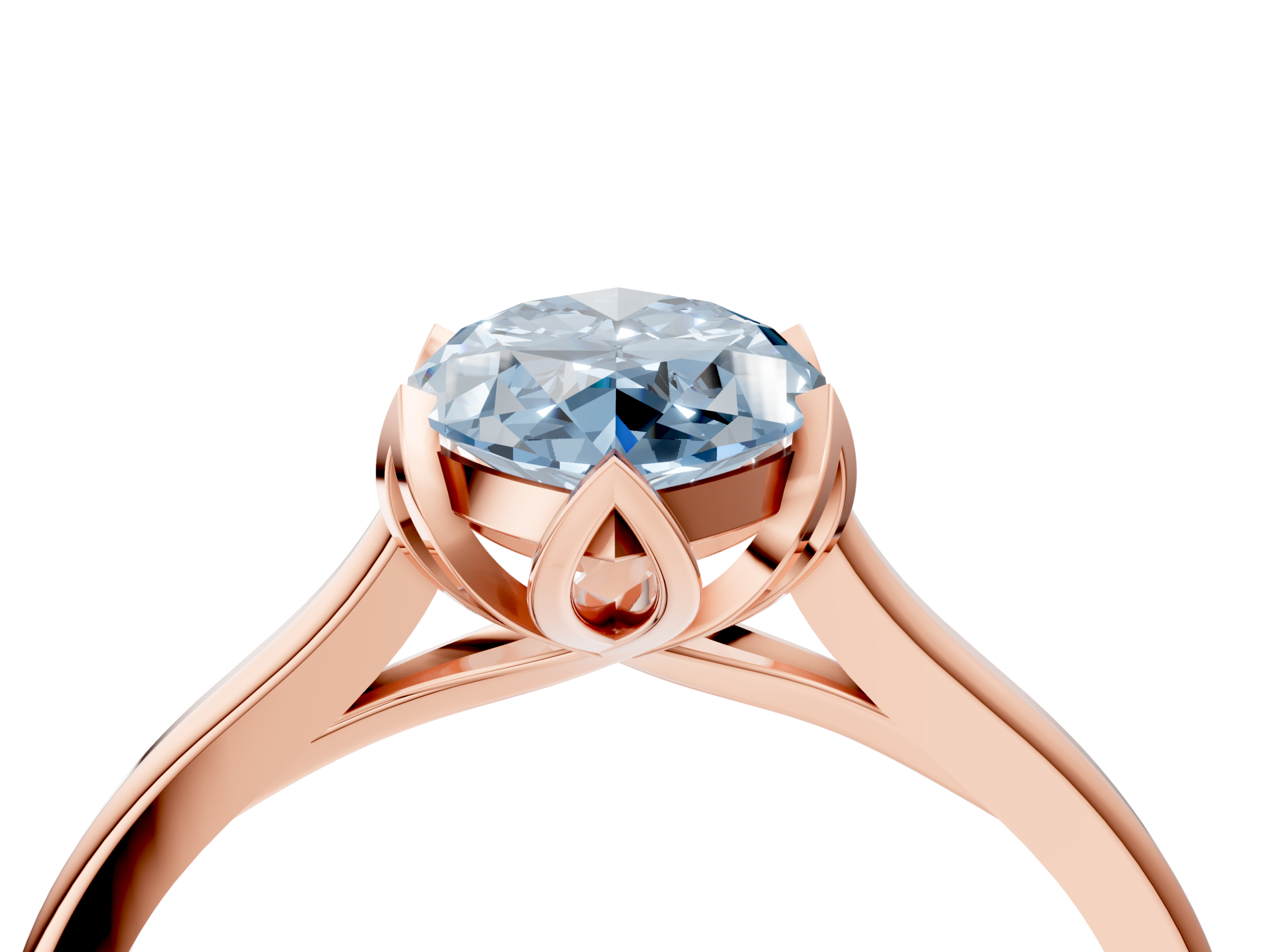 Rose gold Fancy Blue Marquise  Cut Solitaire Diamond Ring with Flower-Prong Setting and Classic Band_59