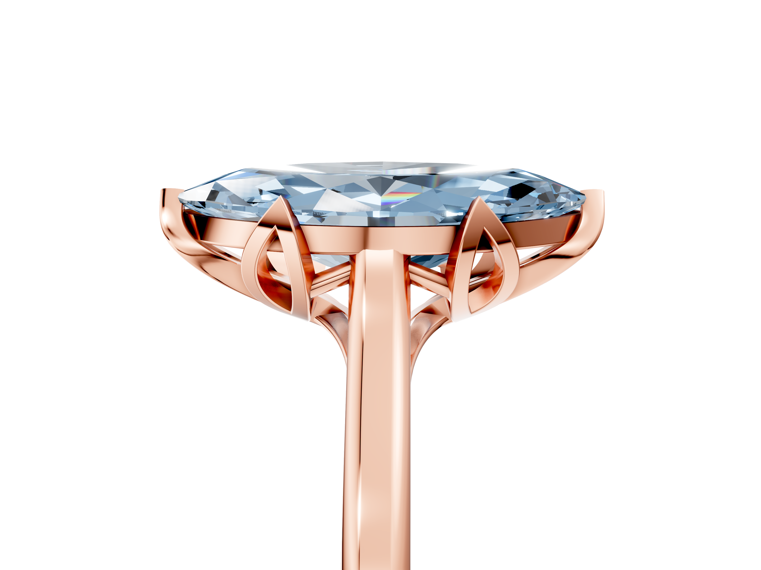 Rose gold Fancy Blue Marquise  Cut Solitaire Diamond Ring with Flower-Prong Setting and Classic Band_60