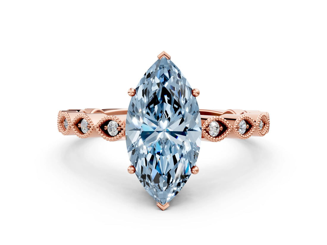 Rose gold Fancy Blue Marquise Cut Solitaire Diamond Ring with Infinity Twist Band and Four-Prong Setting_24