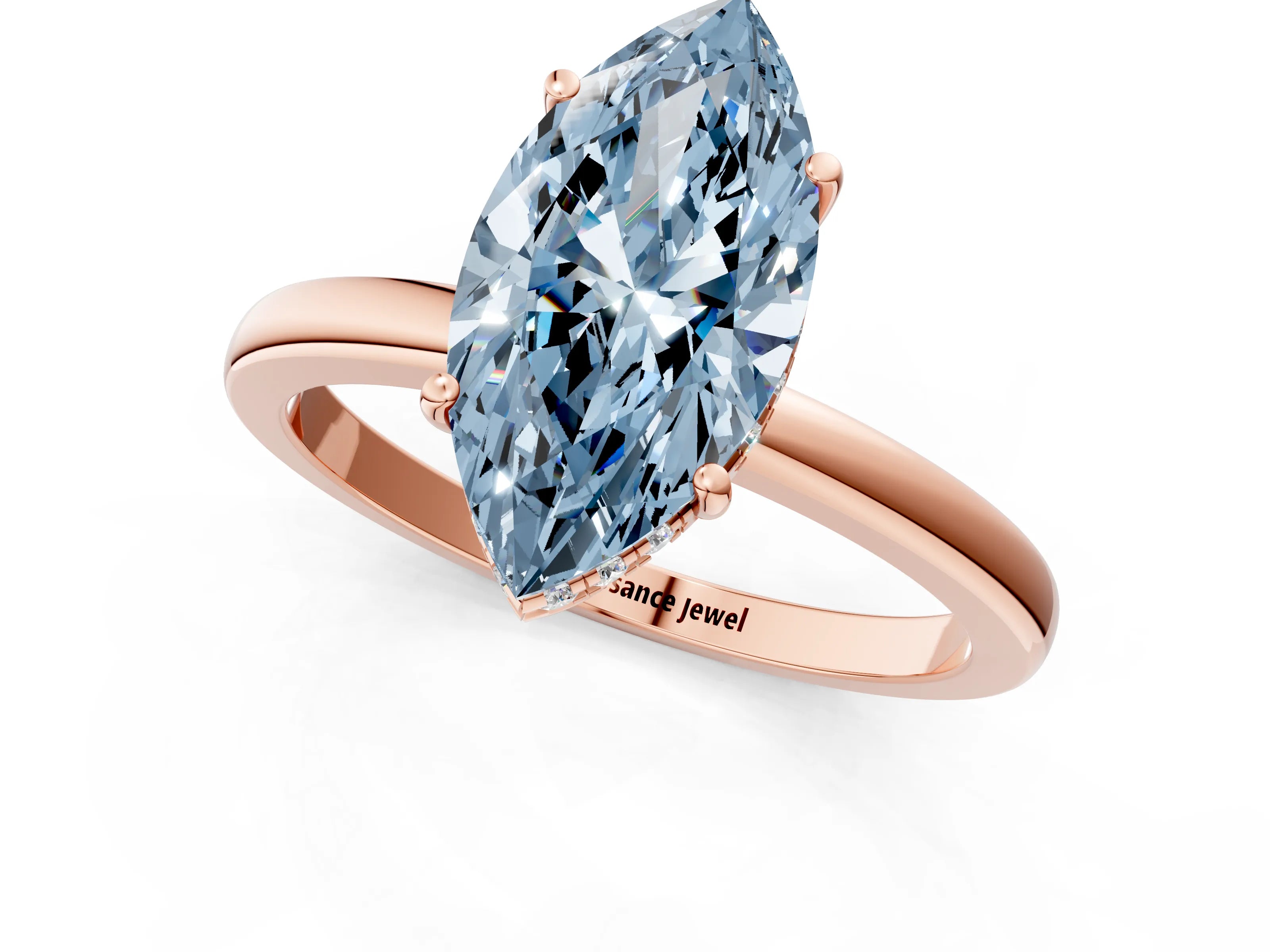 Rose gold Fancy Blue Marquise Cut Solitaire Diamond Ring with Prong Setting and Plain Band_1