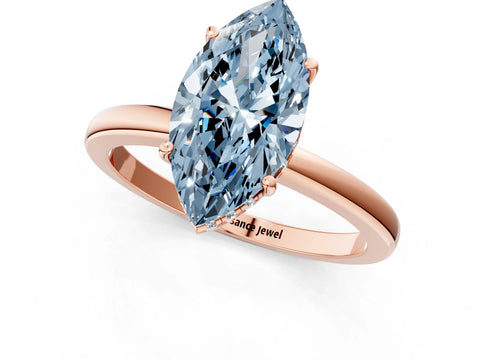 Rose gold Fancy Blue Marquise Cut Solitaire Diamond Ring with Prong Setting and Plain Band_1