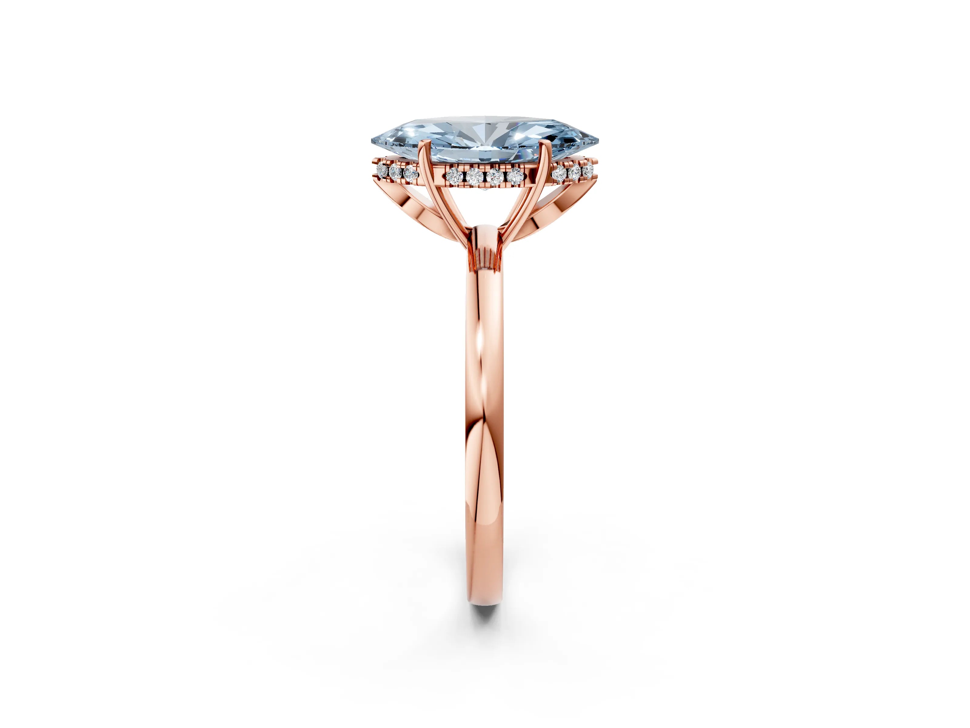 Rose gold Fancy Blue Marquise Cut Solitaire Diamond Ring with Prong Setting and Plain Band_2