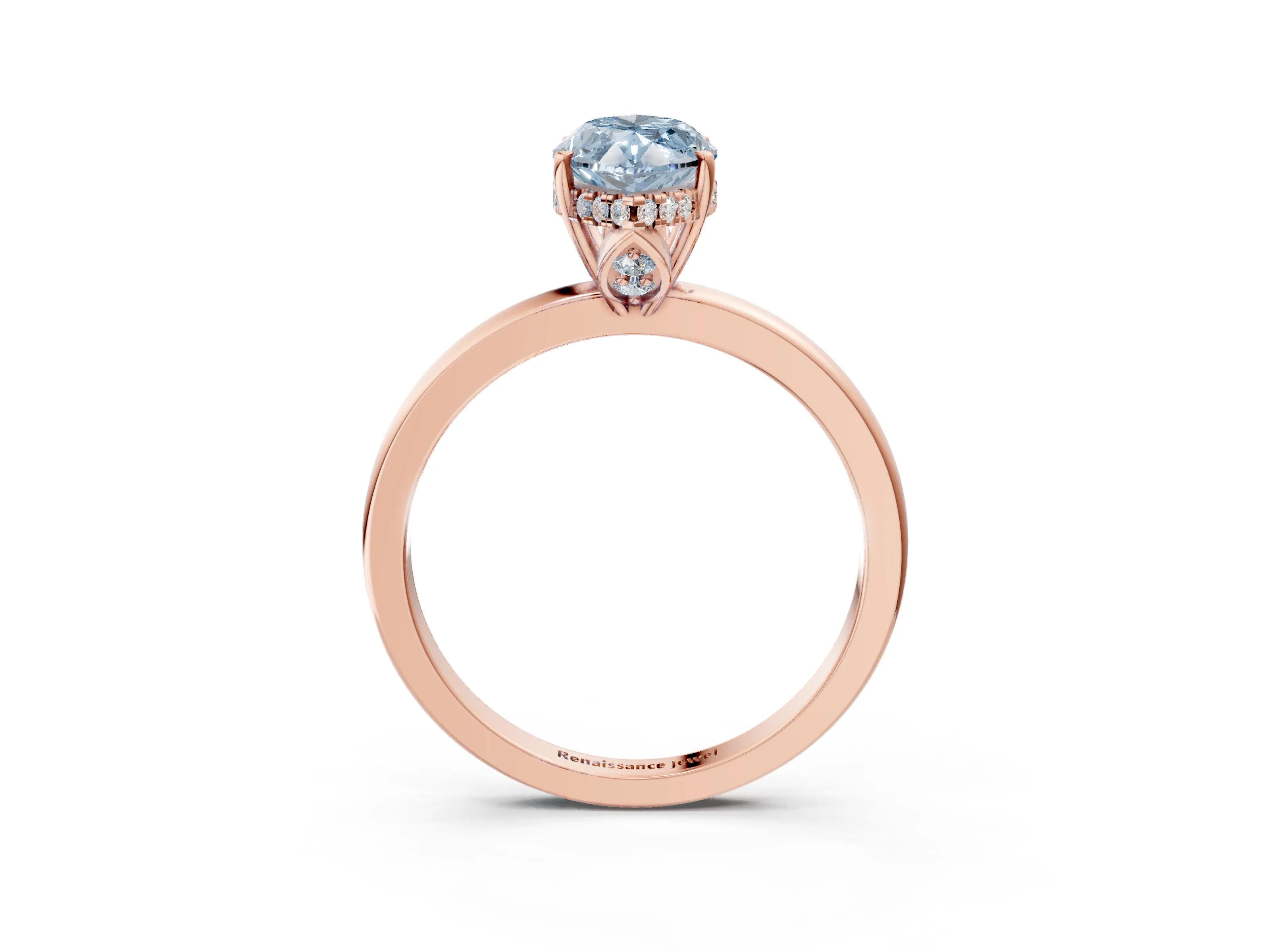 Rose gold Fancy Blue Marquise Cut Solitaire Diamond Ring with Prong Setting and Plain Band_3