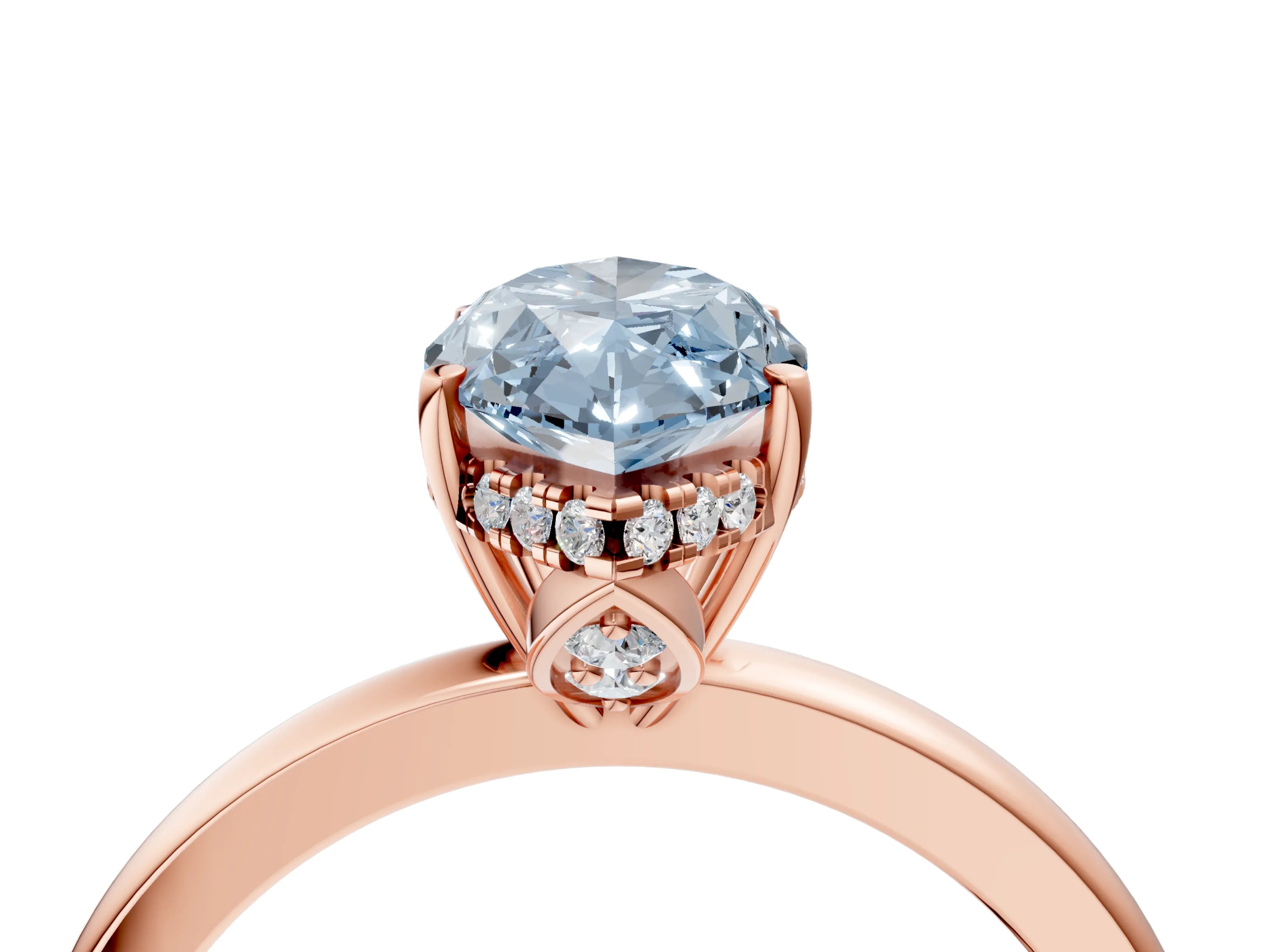 Rose gold Fancy Blue Marquise Cut Solitaire Diamond Ring with Prong Setting and Plain Band_4