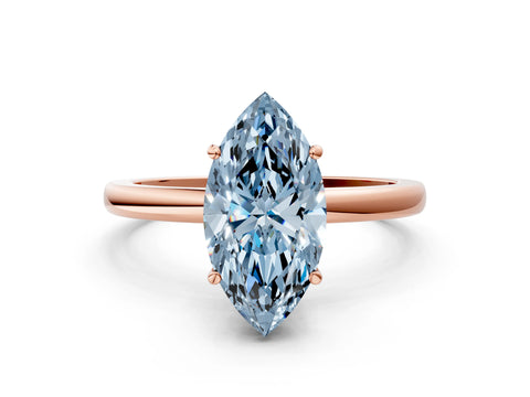 Rose gold Fancy Blue Marquise Cut Solitaire Diamond Ring with Prong Setting and Plain Band