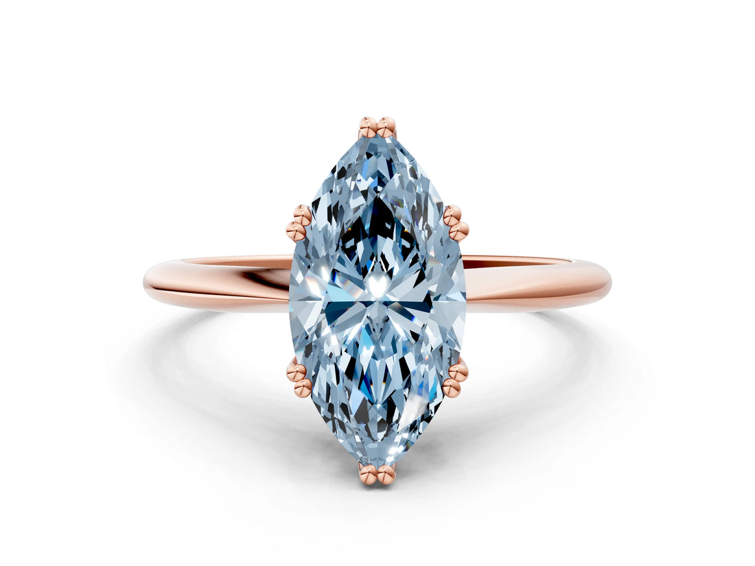 Rose gold Fancy Blue Marquise Cut Solitaire Diamond Ring with Six-Prong Setting and Classic Band_12