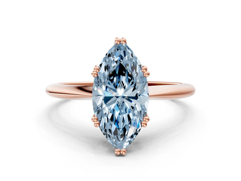Rose gold Fancy Blue Marquise Cut Solitaire Diamond Ring with Six-Prong Setting and Classic Band