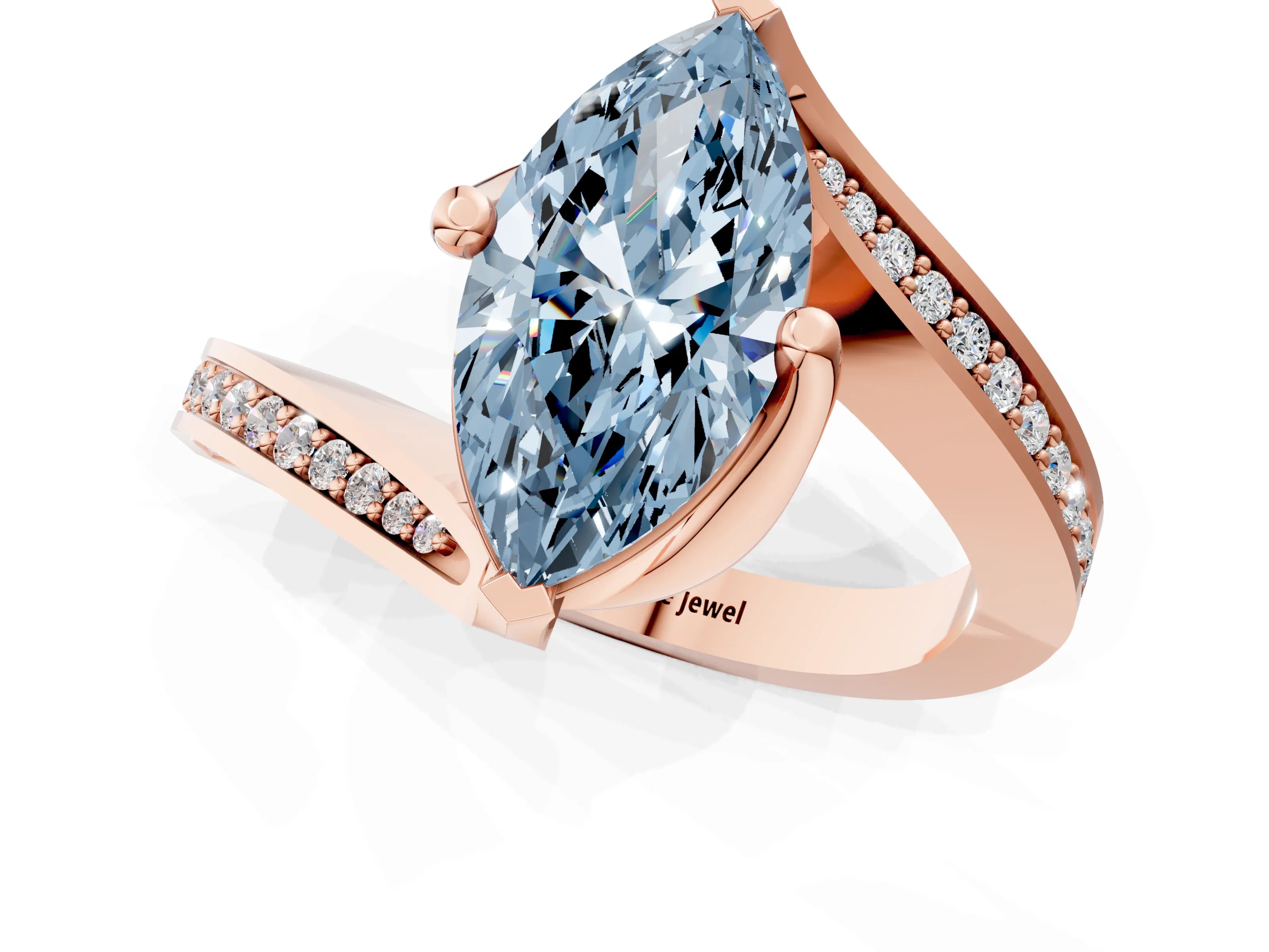 Rose gold Fancy Blue Marquise Cut Solitaire Diamond Twist Band with Pavé Setting and Four-Prong Setting_1