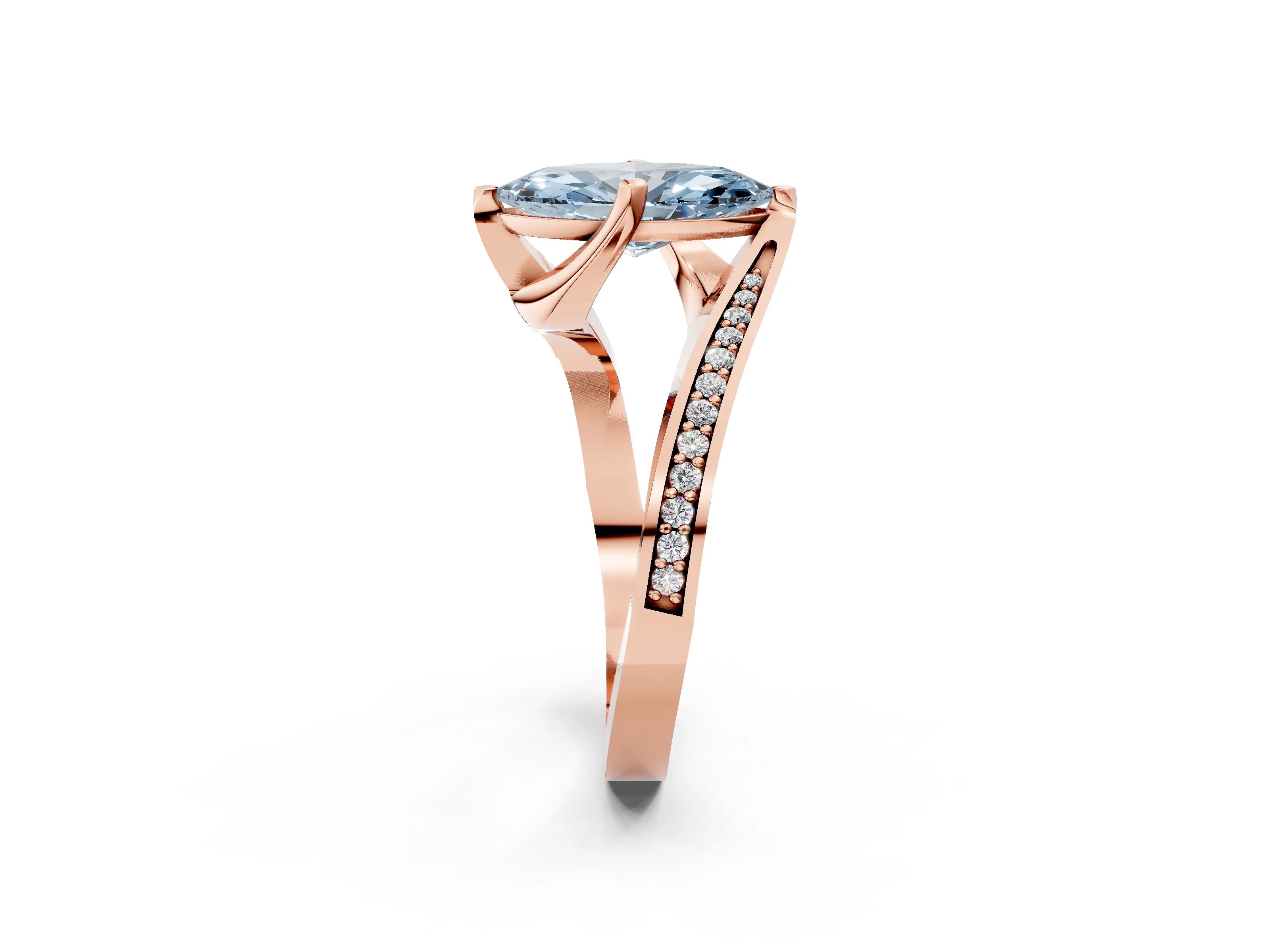 Rose gold Fancy Blue Marquise Cut Solitaire Diamond Twist Band with Pavé Setting and Four-Prong Setting_2