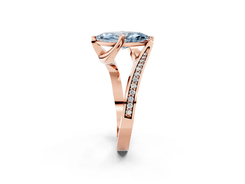 Rose gold Fancy Blue Marquise Cut Solitaire Diamond Twist Band with Pavé Setting and Four-Prong Setting_2