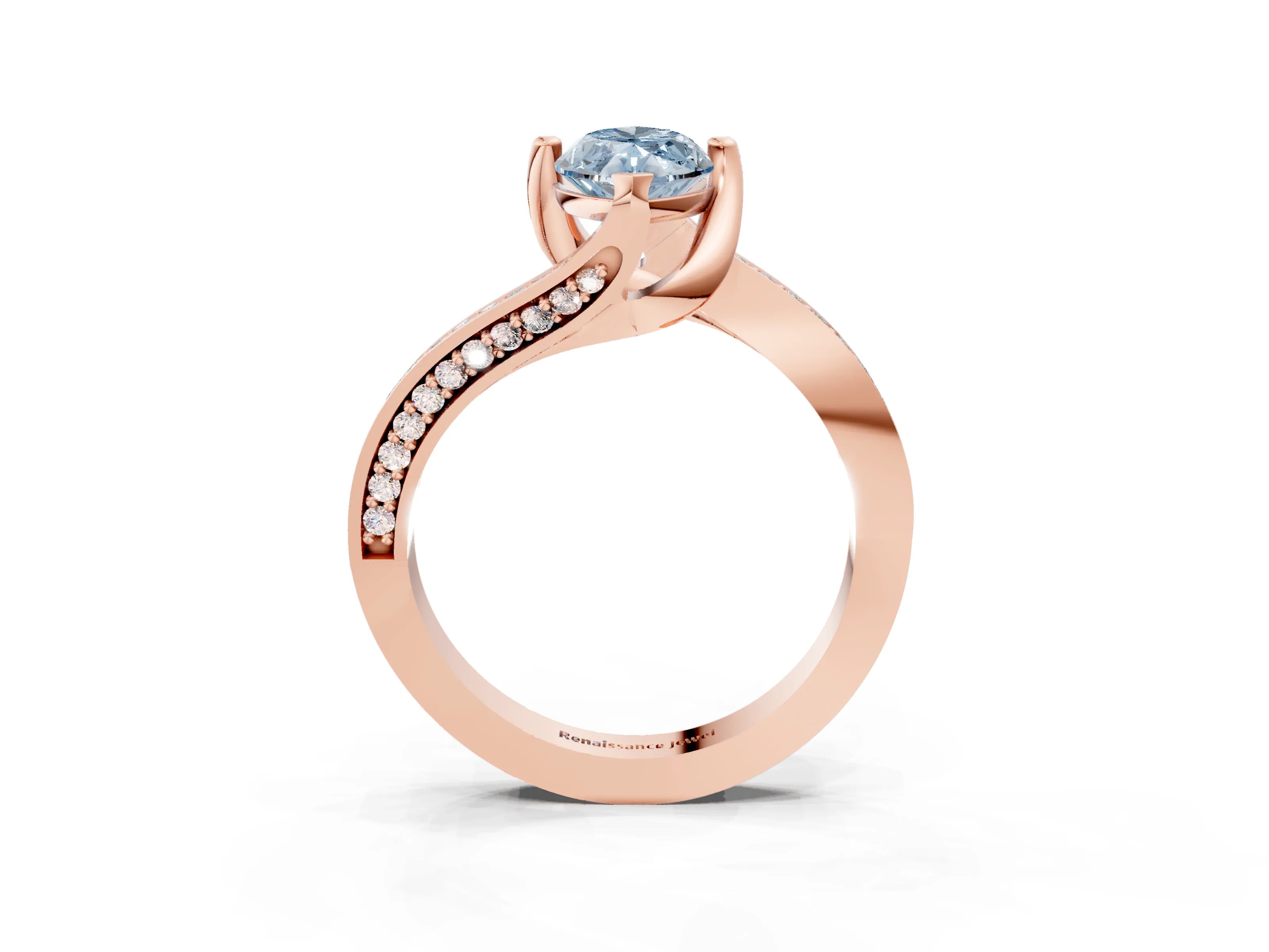 Rose gold Fancy Blue Marquise Cut Solitaire Diamond Twist Band with Pavé Setting and Four-Prong Setting_3