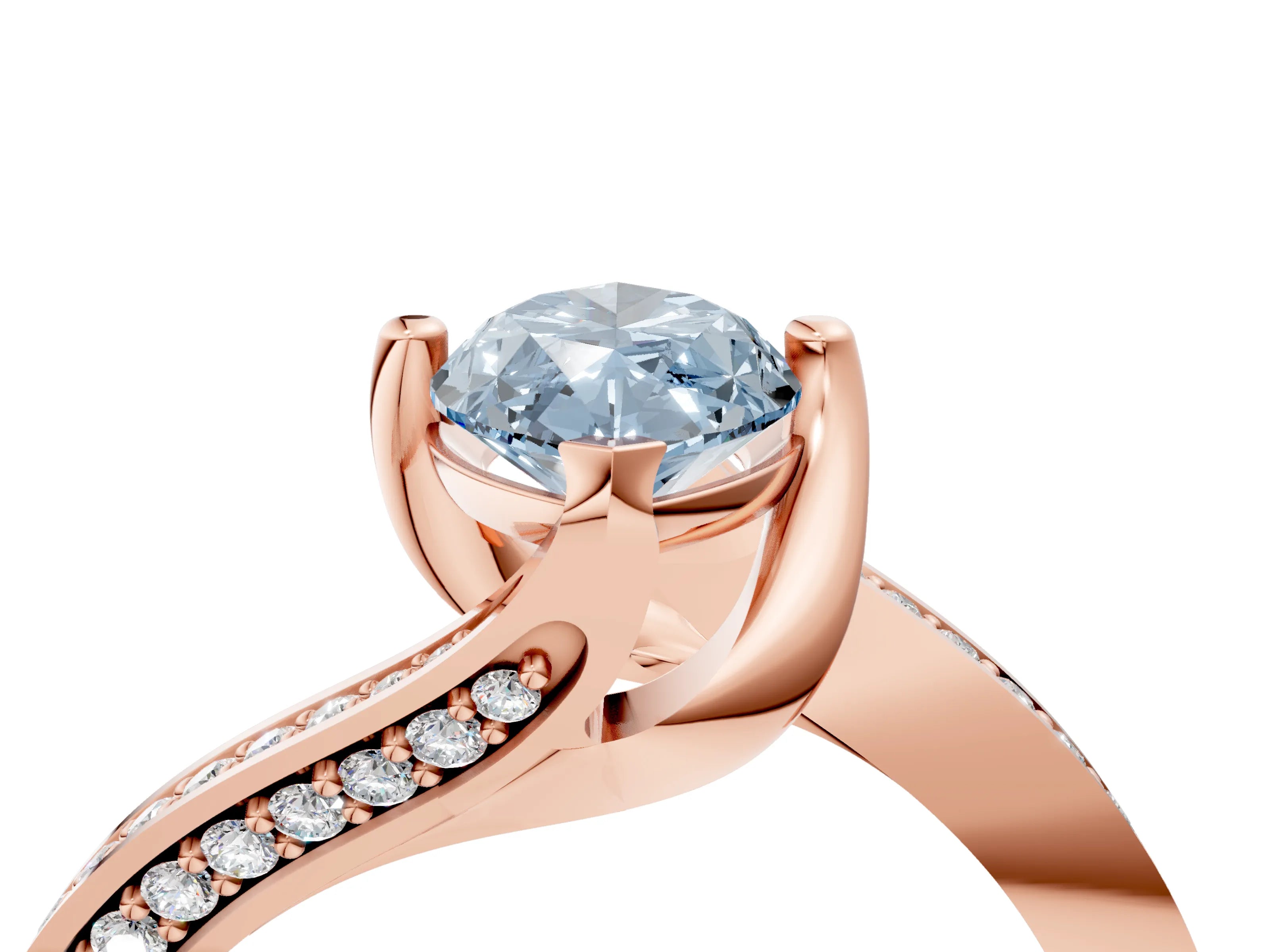 Rose gold Fancy Blue Marquise Cut Solitaire Diamond Twist Band with Pavé Setting and Four-Prong Setting_4