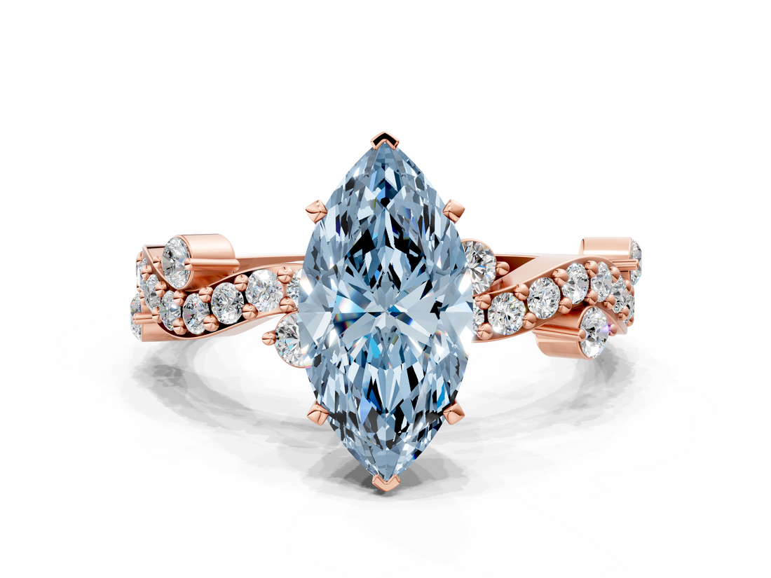 Rose gold Fancy Blue Marquise  Cut Solitaire Diamond Twisted Band with Pave Setting_47