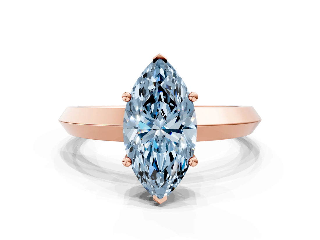 Rose gold Fancy Blue Marquise  Cut Solitaire Engagement Ring with Flat Band and Four-Prong Setting 1
