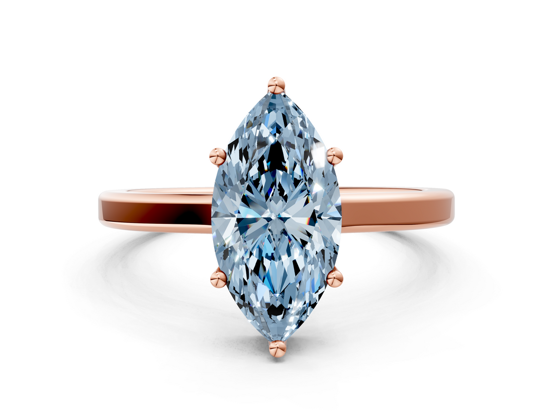 Rose gold Fancy Blue Marquise  Cut Solitaire Engagement Ring with Four-Prong Setting on a Classic Band_20