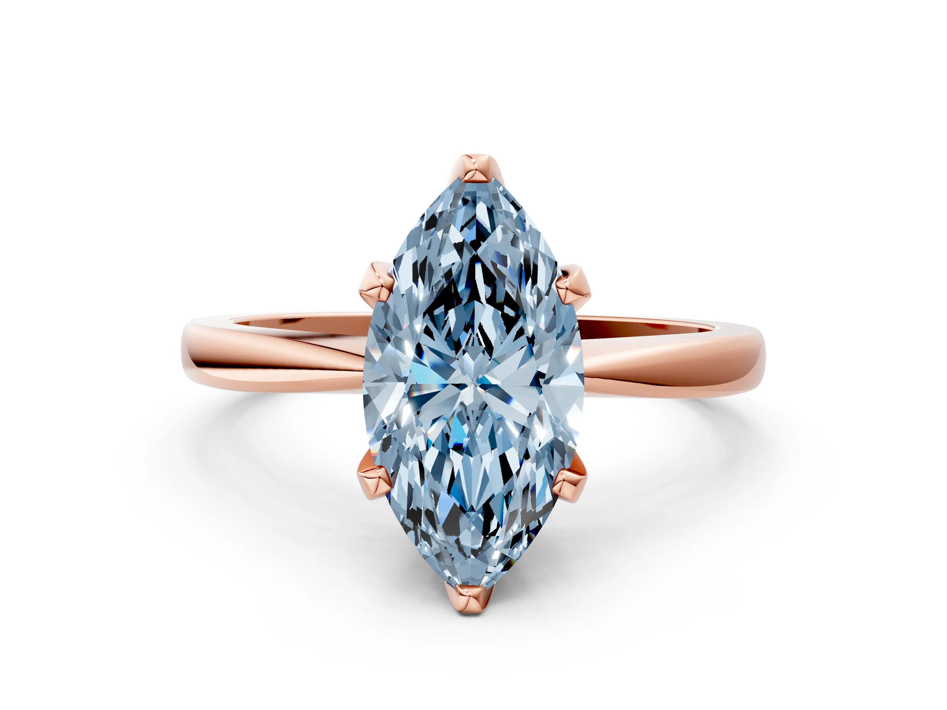 Rose gold Fancy Blue Marquise Cut Solitaire Engagement Ring with Six-Prong Setting and Tapered Band