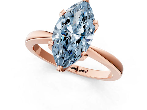 Rose gold Fancy Blue Marquise Cut Solitaire Engagement Ring with Six-Prong Setting and Tapered Band_1