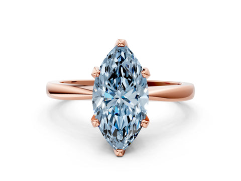 Rose gold Fancy Blue Marquise Cut Solitaire Engagement Ring with Six-Prong Setting and Tapered Band