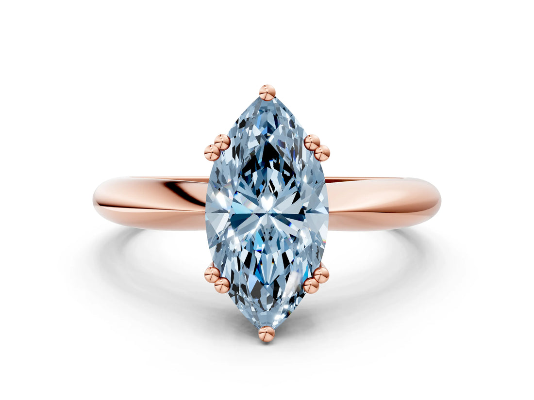Rose gold Fancy Blue Marquise  Cut Solitaire Engagement Ring with Tapered Band and Four-Prong Setting 1