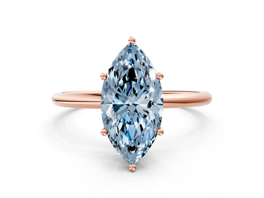 Rose gold Fancy Blue Marquise  Cut Solitaire Engagement Ring with Thin Band and Four-Prong Setting_3