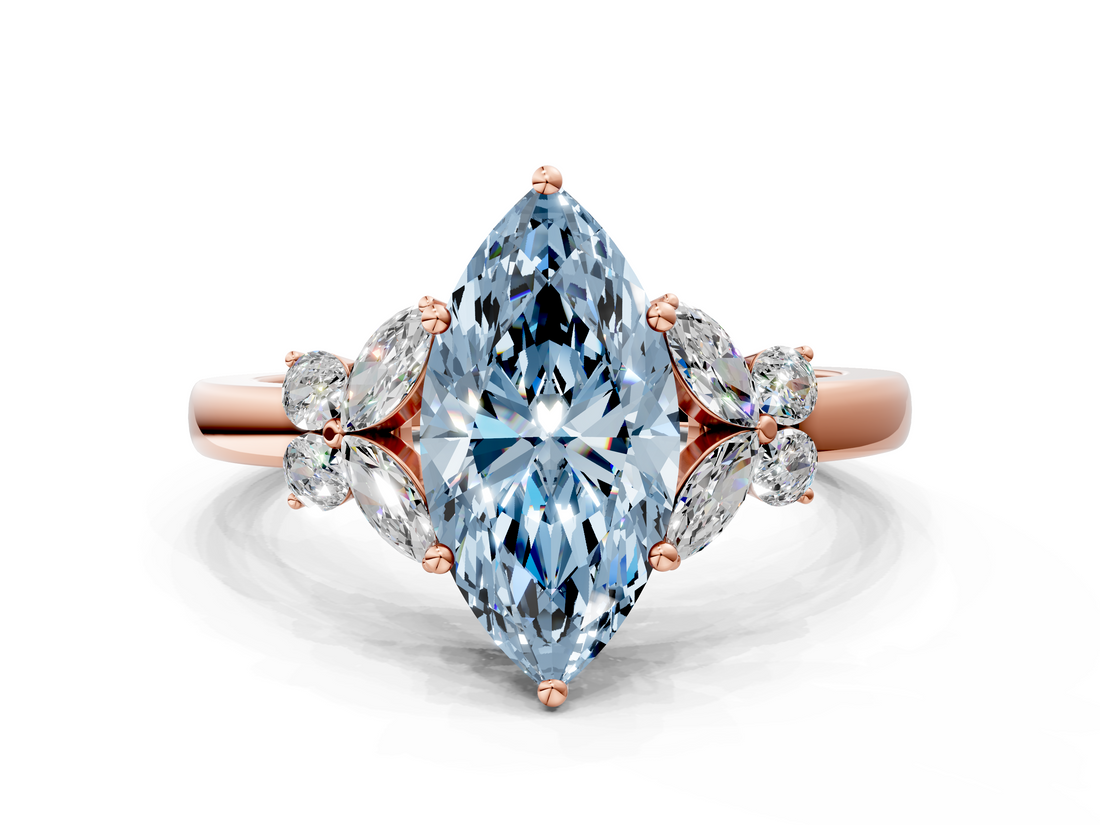 Rose gold Fancy Blue Marquise  Cut Solitaire Floral Diamond Ring with Four-Prong Setting_54