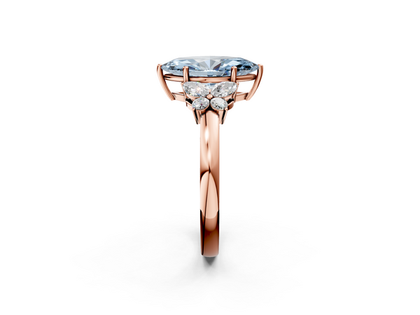 Rose gold Fancy Blue Marquise  Cut Solitaire Floral Diamond Ring with Four-Prong Setting