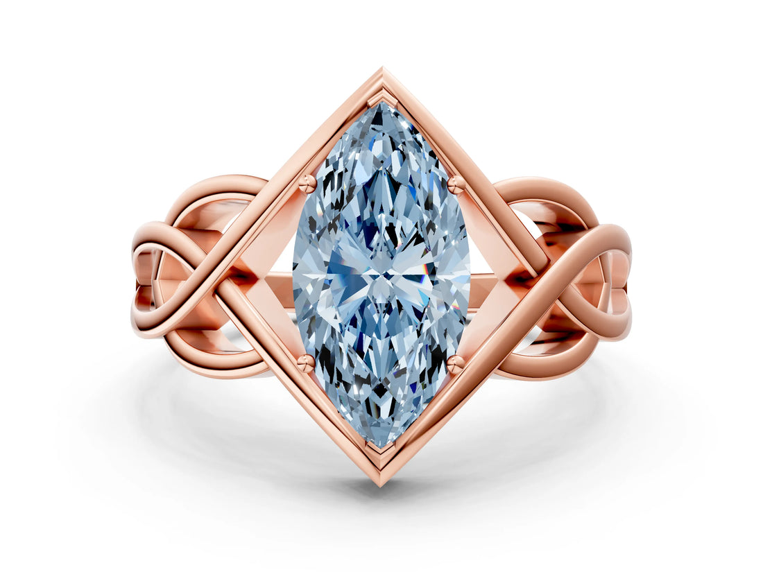 Rose gold Fancy Blue Marquise Cut Solitaire Intertwined Band Prong Setting Ring_6