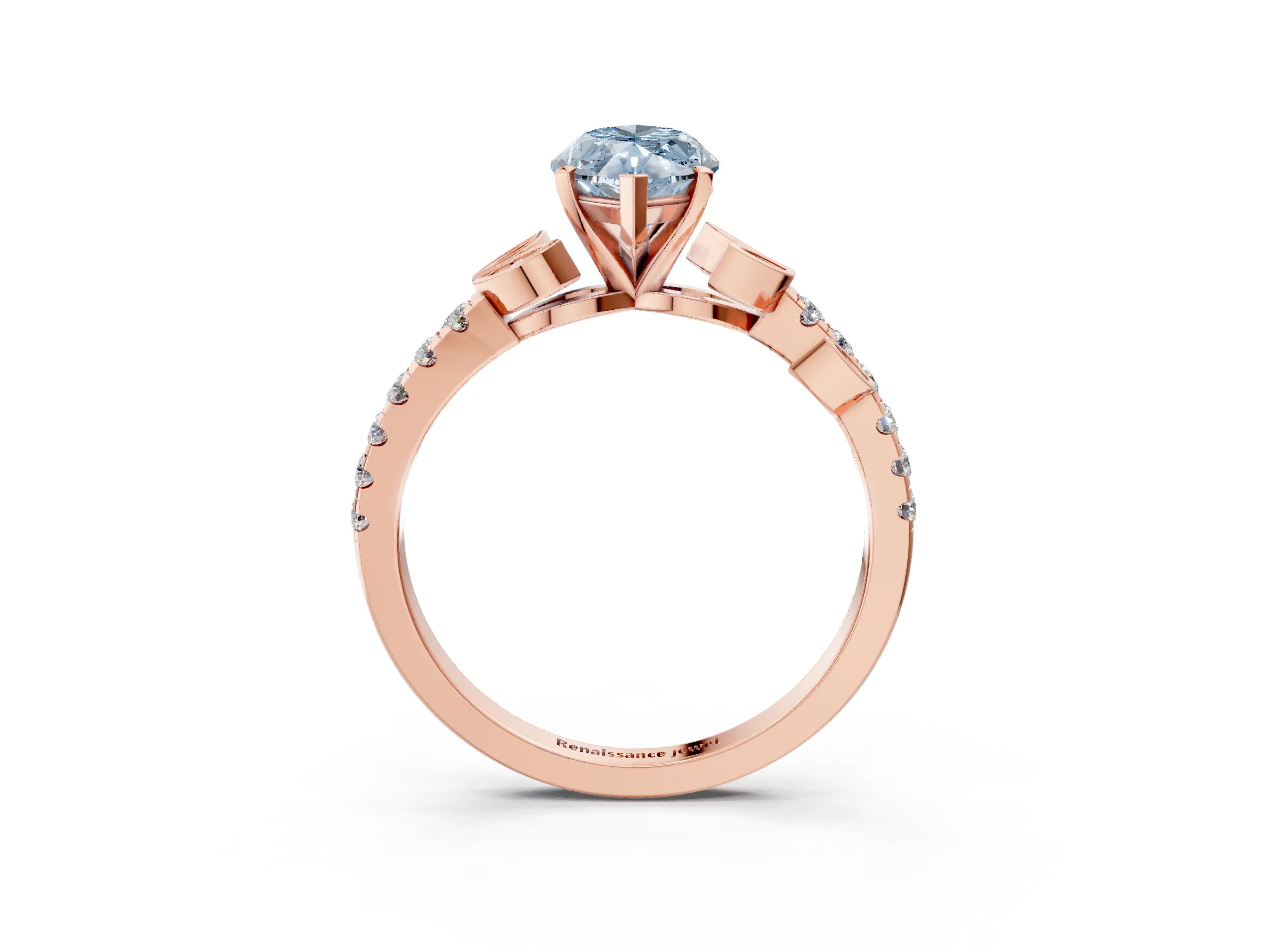 Rose gold Fancy Blue Marquise Cut Solitaire Leaf-Inspired Diamond Ring with Pavé Band and Four-Prong Setting_3