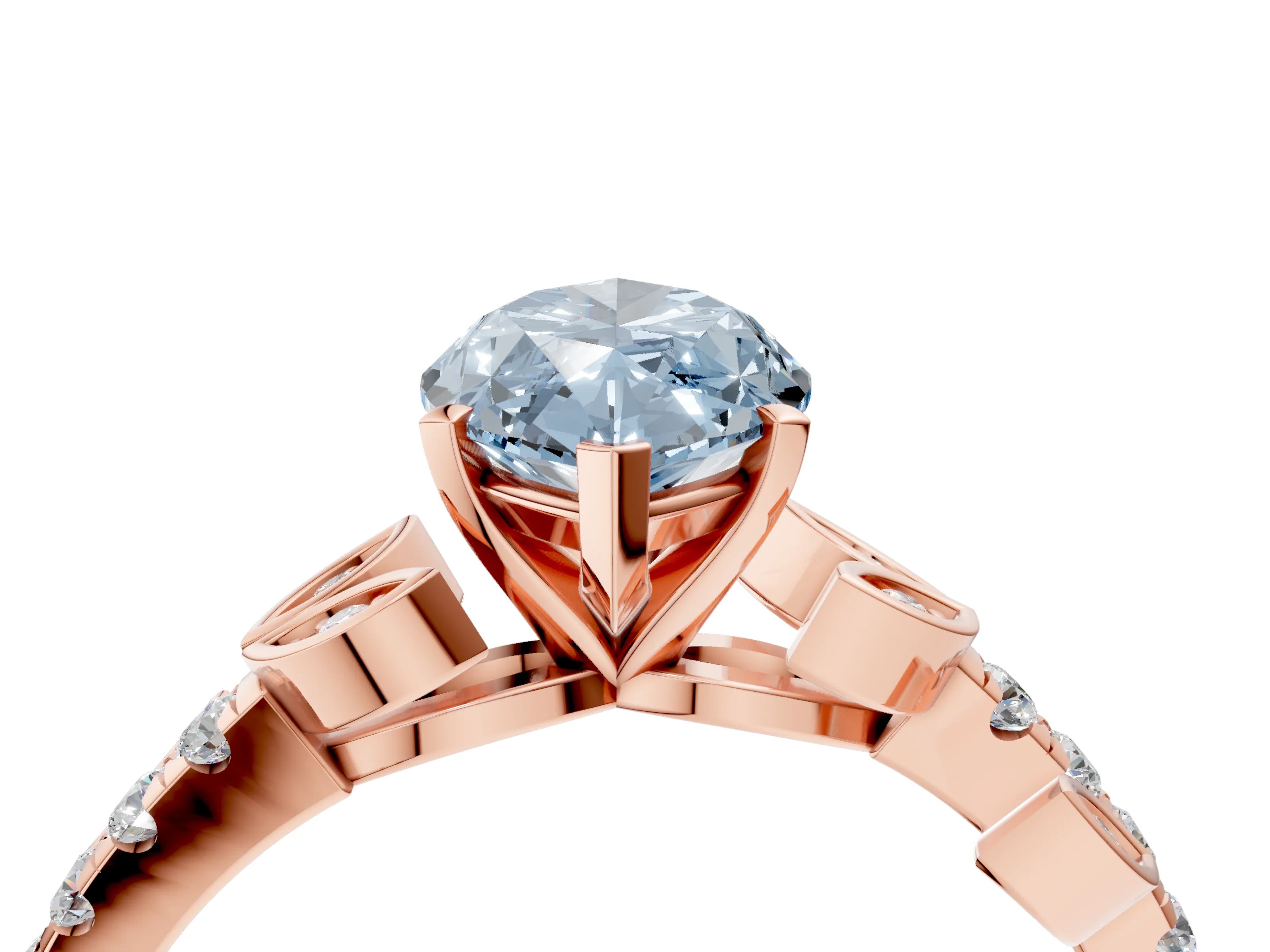 Rose gold Fancy Blue Marquise Cut Solitaire Leaf-Inspired Diamond Ring with Pavé Band and Four-Prong Setting_4