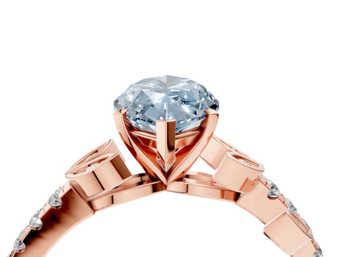 Rose gold Fancy Blue Marquise Cut Solitaire Leaf-Inspired Diamond Ring with Pavé Band and Four-Prong Setting_4