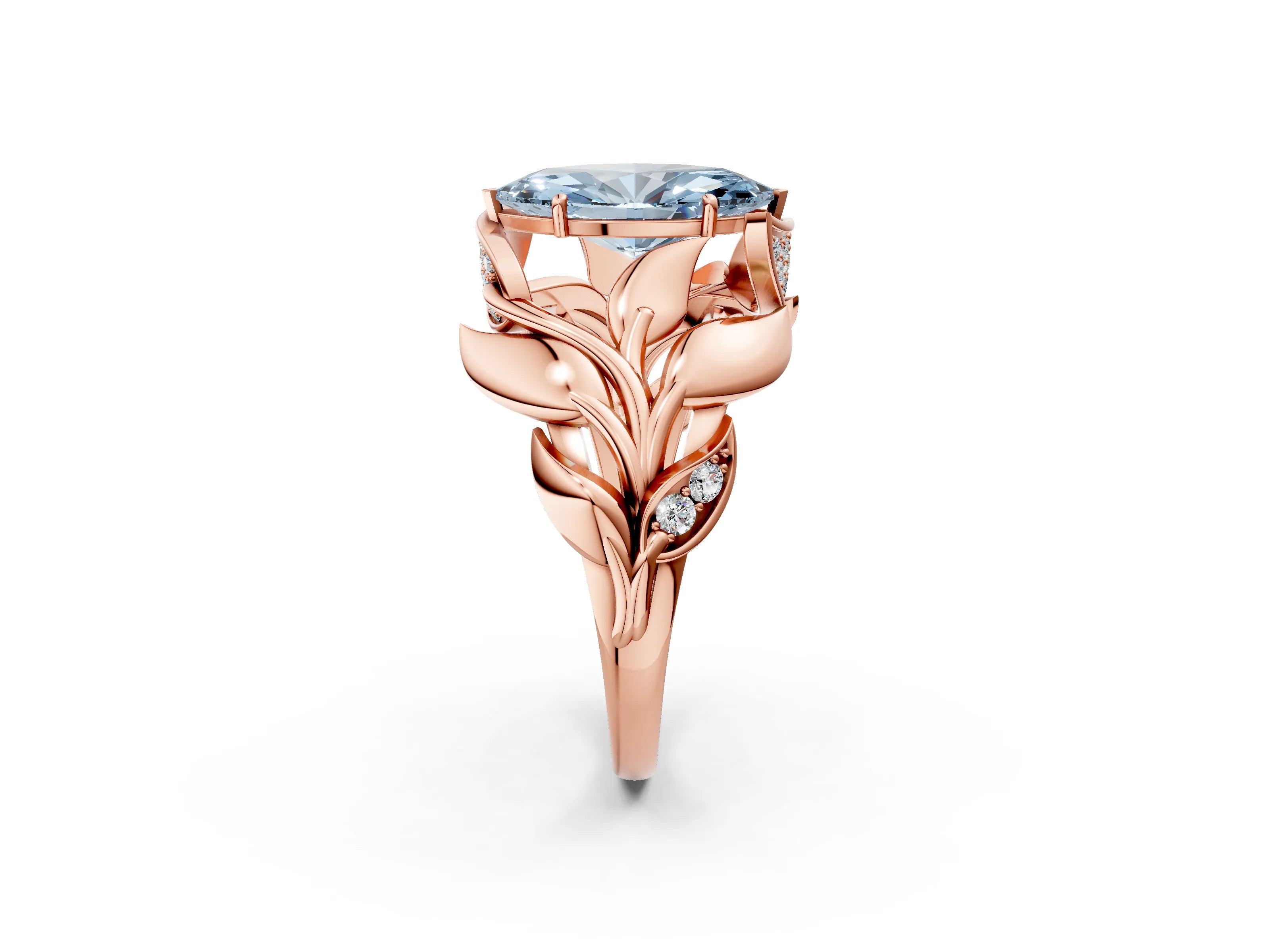 Rose gold Fancy Blue Marquise Cut Solitaire Leaf-Inspired Engagement Ring with Prong Setting_2