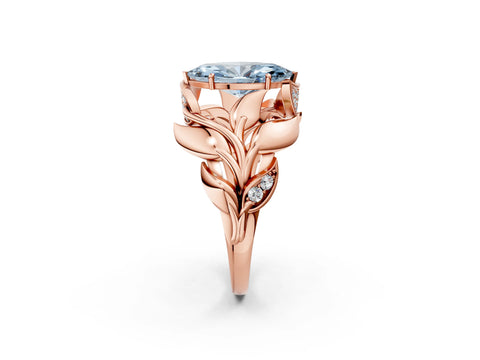 Rose gold Fancy Blue Marquise Cut Solitaire Leaf-Inspired Engagement Ring with Prong Setting_2