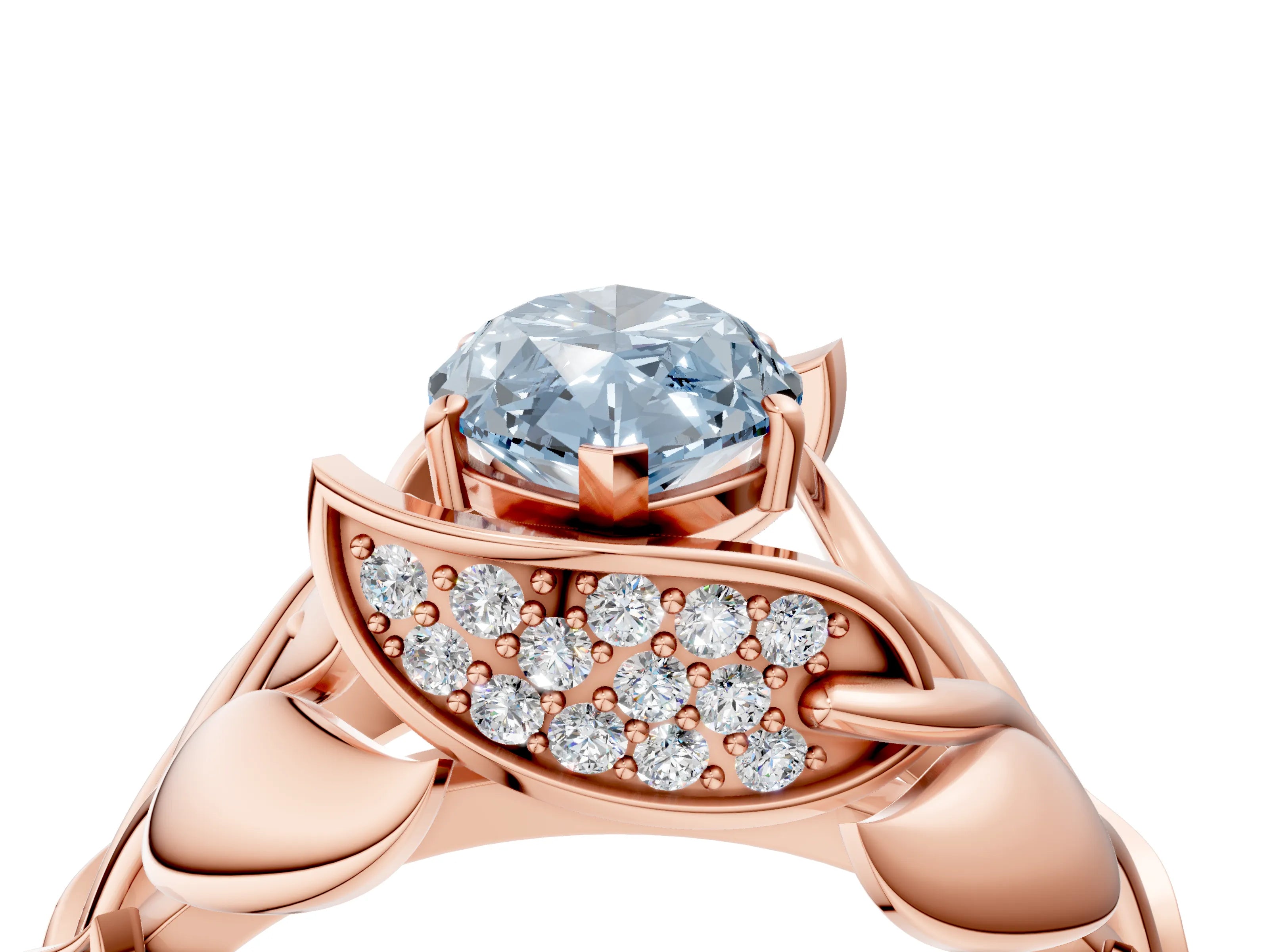Rose gold Fancy Blue Marquise Cut Solitaire Leaf-Inspired Engagement Ring with Prong Setting_4