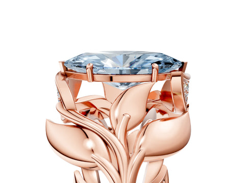 Rose gold Fancy Blue Marquise Cut Solitaire Leaf-Inspired Engagement Ring with Prong Setting_5