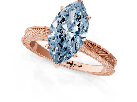 Rose gold Fancy Blue Marquise Cut Solitaire Milgrain Engraved Band with Four-Prong Setting_1