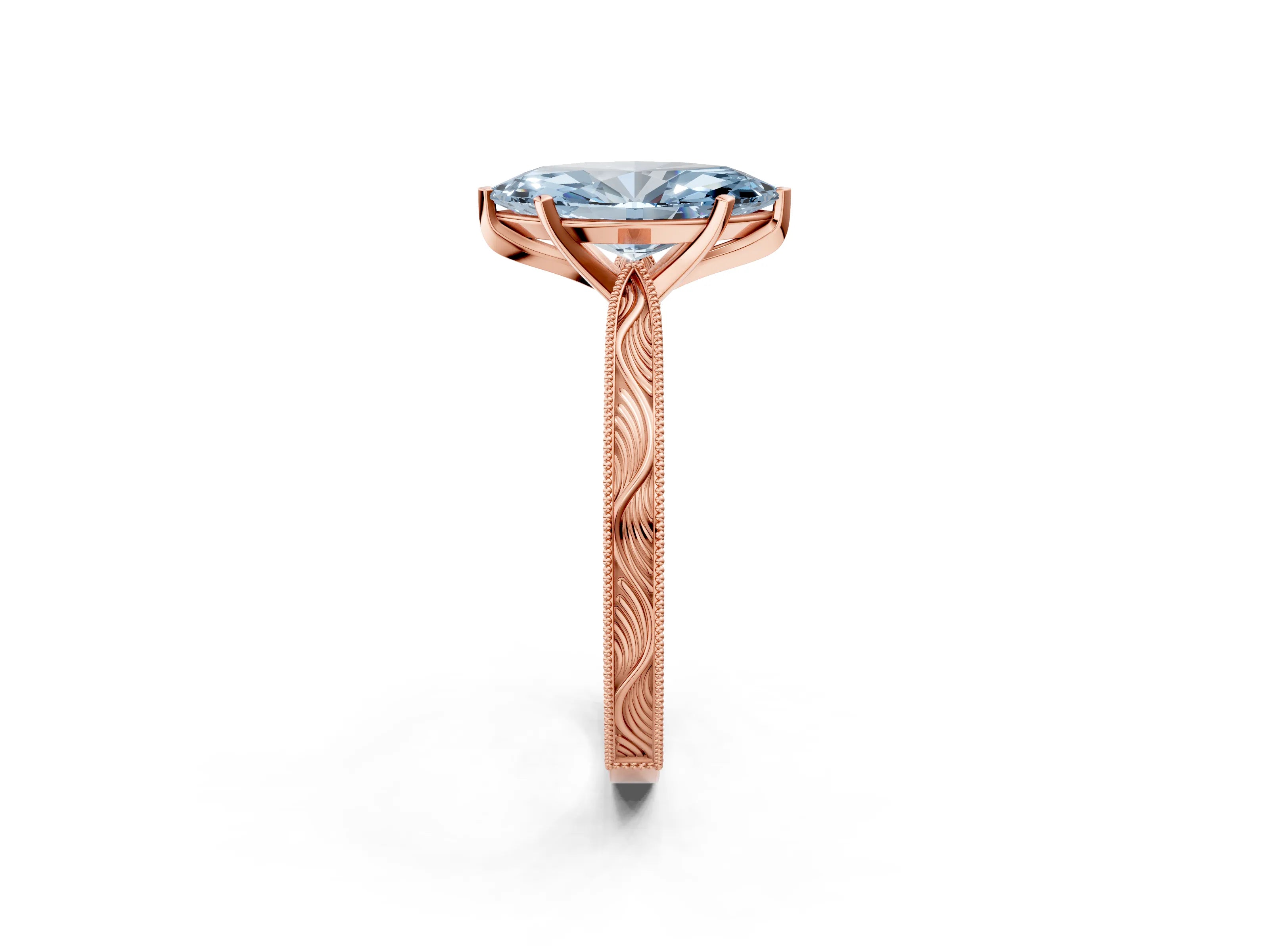 Rose gold Fancy Blue Marquise Cut Solitaire Milgrain Engraved Band with Four-Prong Setting_2