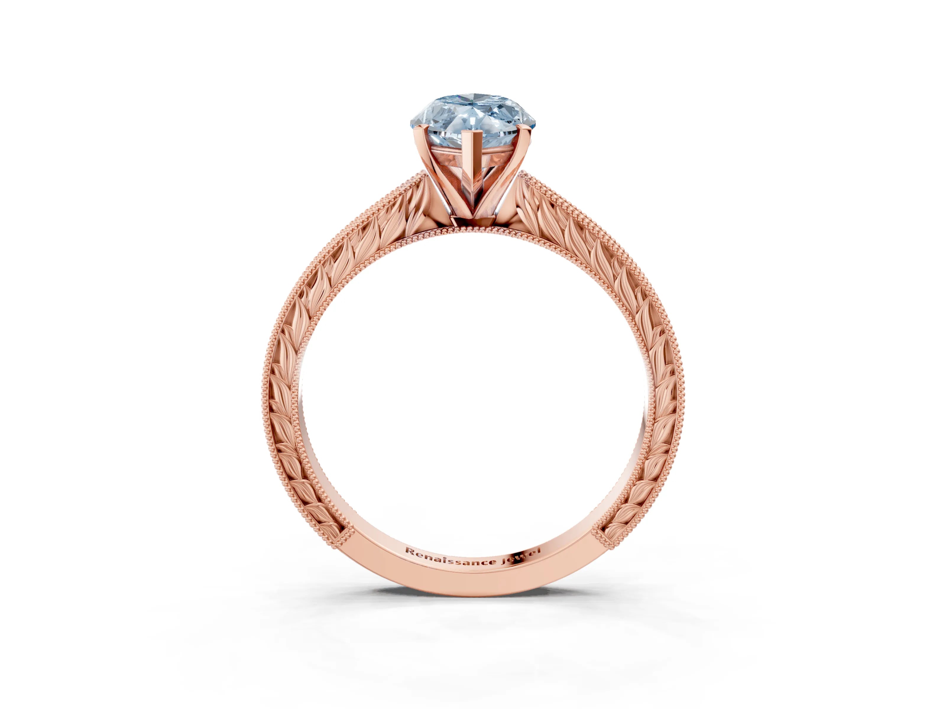 Rose gold Fancy Blue Marquise Cut Solitaire Milgrain Engraved Band with Four-Prong Setting_3