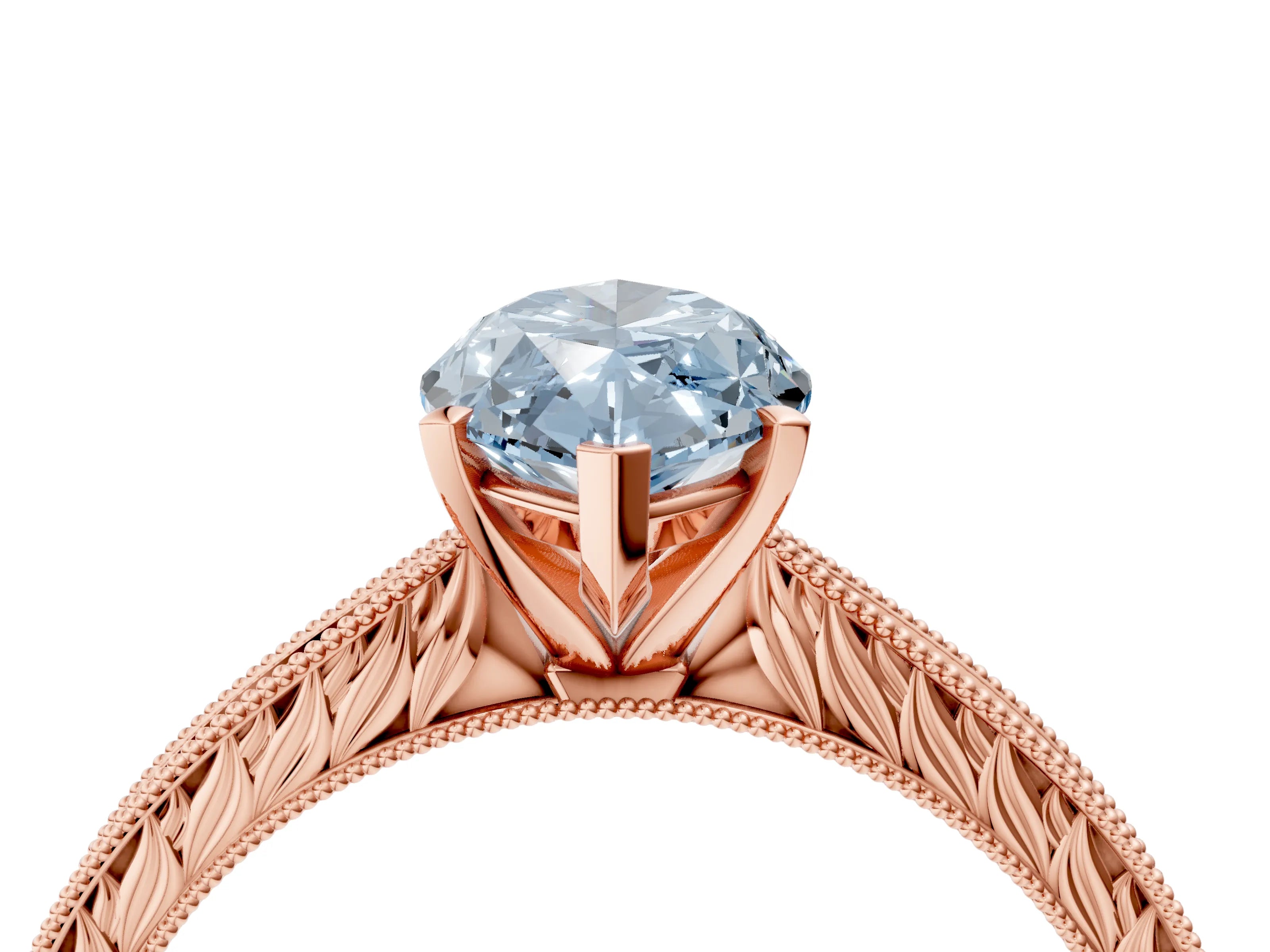 Rose gold Fancy Blue Marquise Cut Solitaire Milgrain Engraved Band with Four-Prong Setting_4