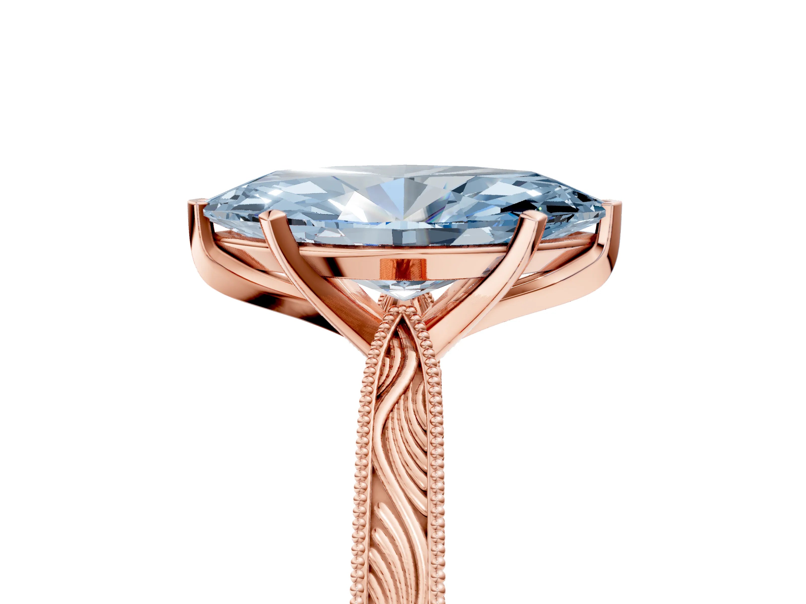 Rose gold Fancy Blue Marquise Cut Solitaire Milgrain Engraved Band with Four-Prong Setting_5