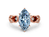 Rose gold Fancy Blue Marquise Cut Solitaire Milgrain Leaf Band with Prong Setting