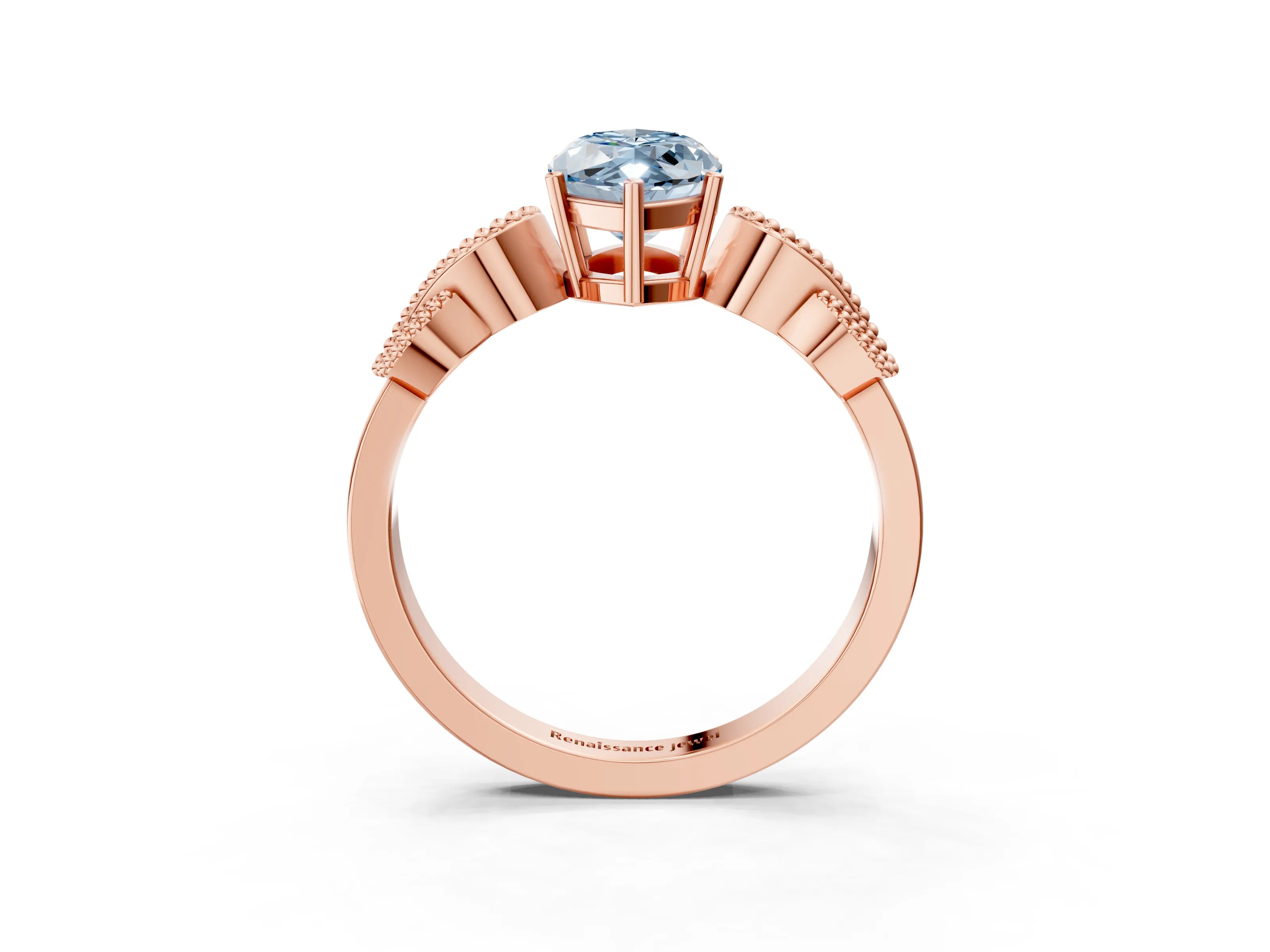 Rose gold Fancy Blue Marquise Cut Solitaire Milgrain Leaf Band with Prong Setting_3