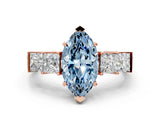 Rose gold Fancy Blue Marquise Cut Solitaire Princess Side Stone Engraved Band Prong Setting Ring