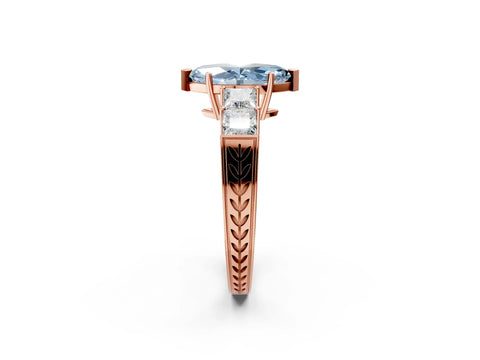 Rose gold Fancy Blue Marquise Cut Solitaire Princess Side Stone Engraved Band Prong Setting Ring_2