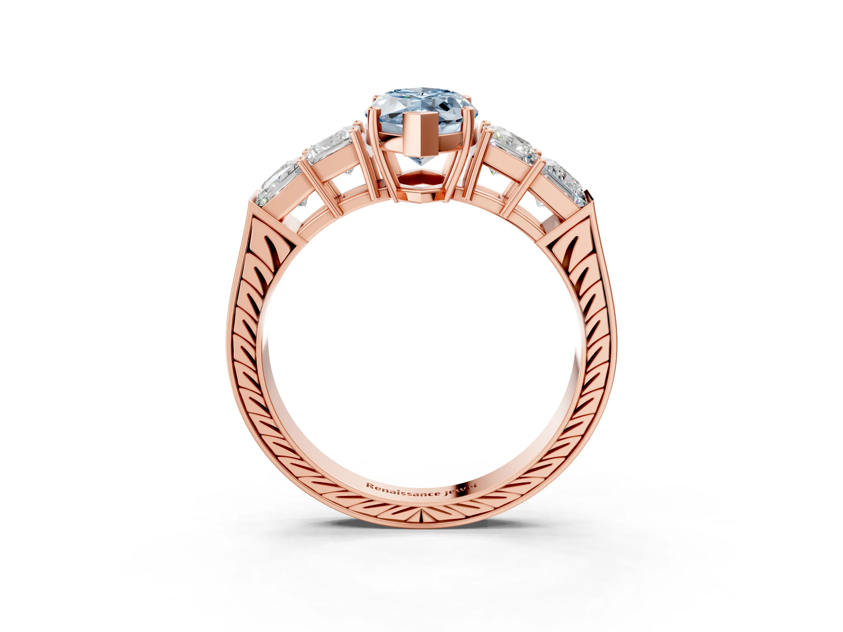 Rose gold Fancy Blue Marquise Cut Solitaire Princess Side Stone Engraved Band Prong Setting Ring_3